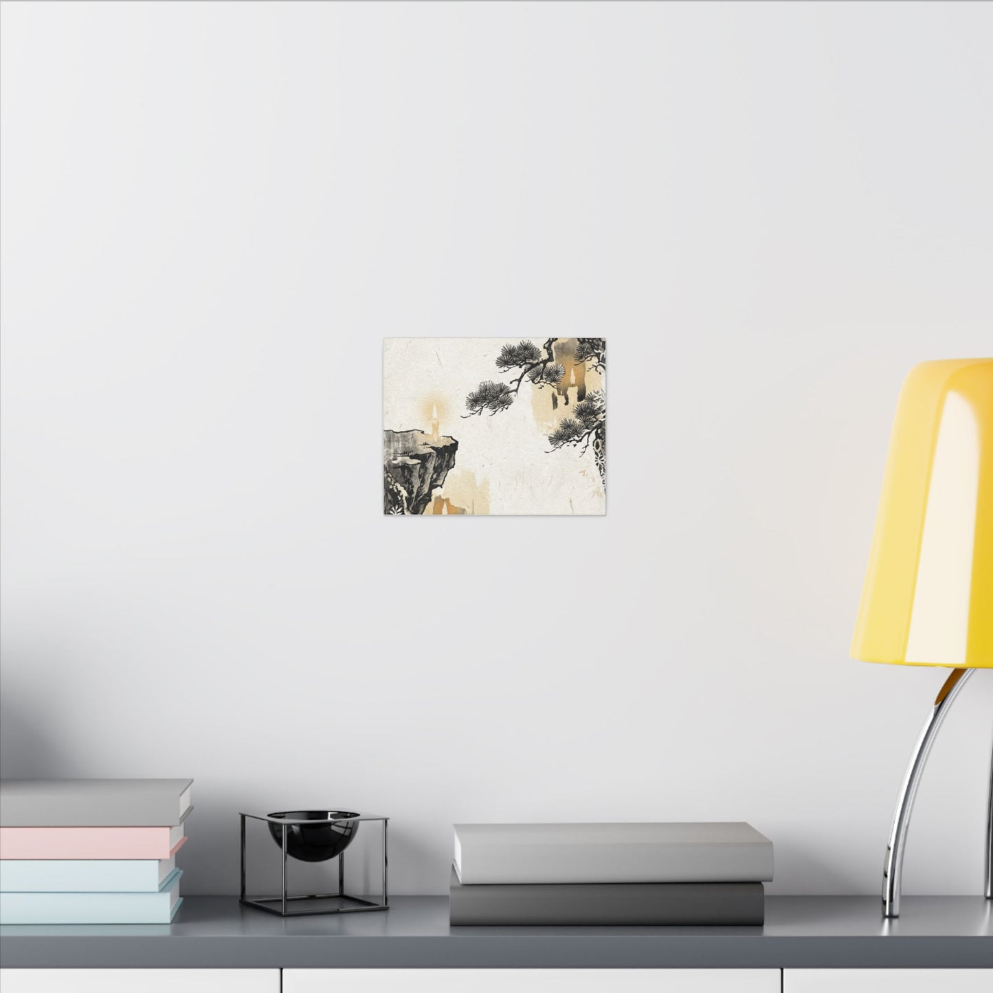 Japandi Pine Tree in Candlelight | Japanese Pattern Canvas Art