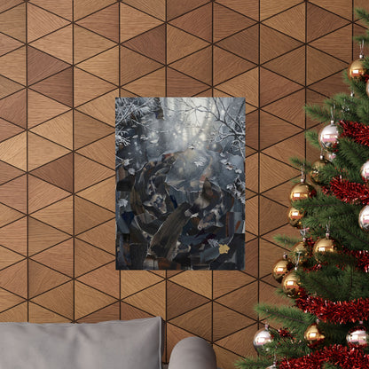 Koi Pond Wall Art Print | Winter Dark Japandi Shadow Zen Art