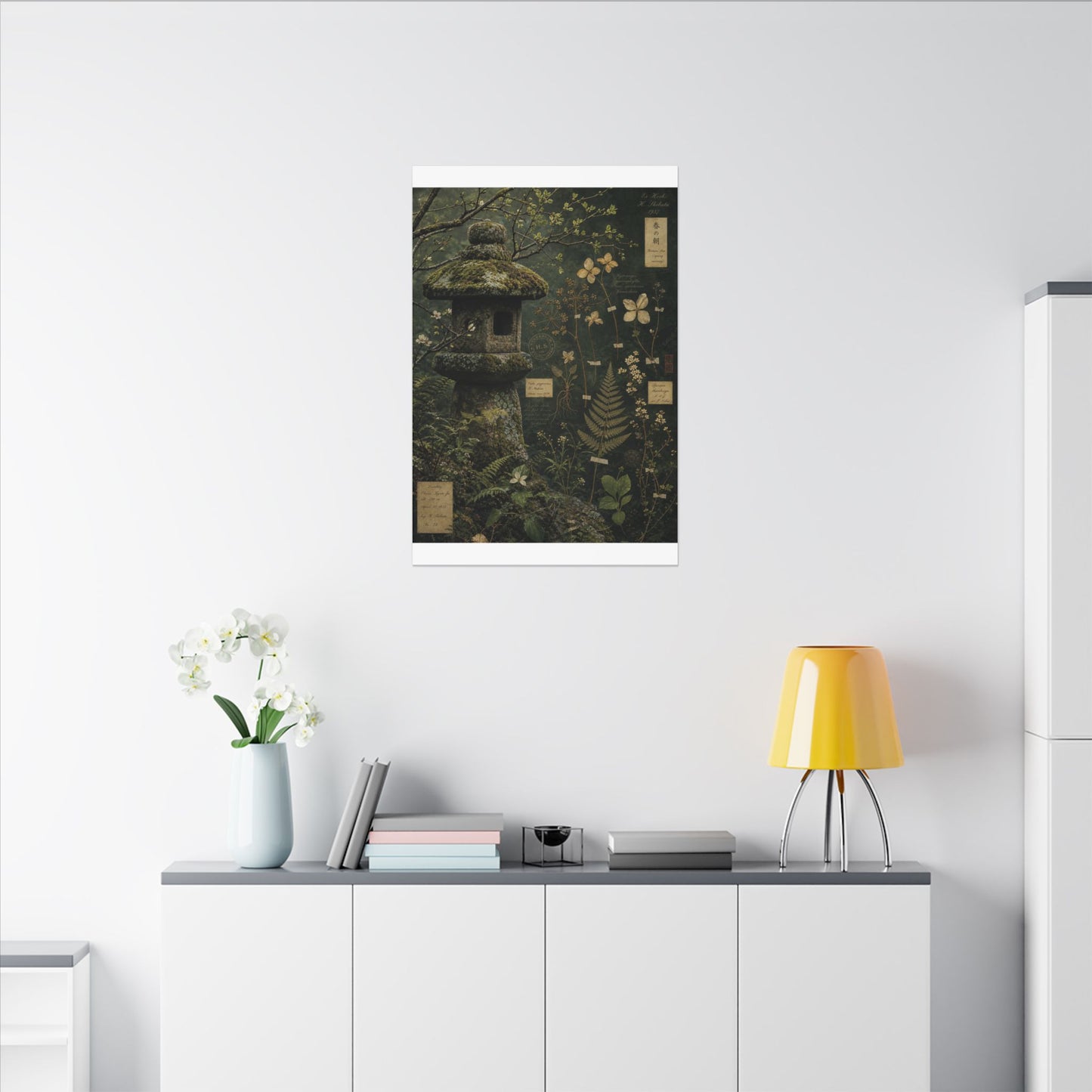Spring Stone Lantern Herbarium Canvas Art | Nostalgic Decor