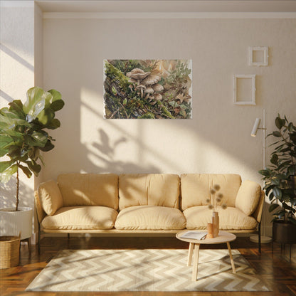 Wild Mushrooms Canvas Art | Spring Japandi Watercolor Art