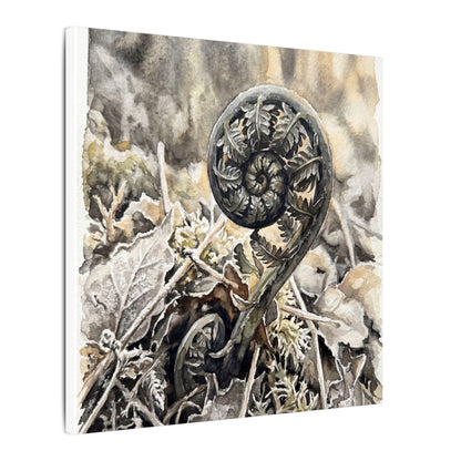 Japandi Fern Unfurling in Golden Hour | Watercolor Canvas Art