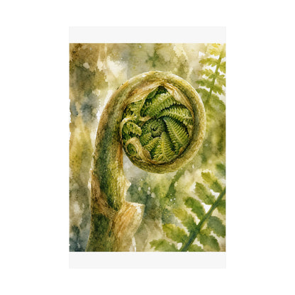 Elegant Fern Unfurling Wall Art Print - Watercolor Japandi