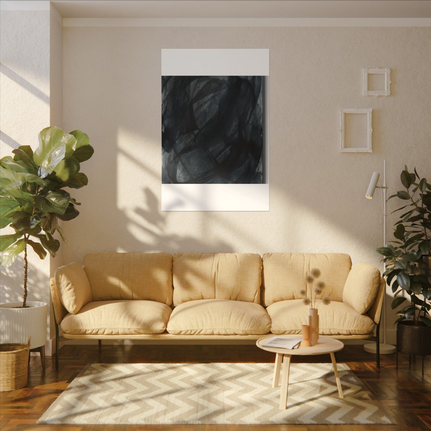 Deep Tones Dark Japandi Charcoal Canvas Art