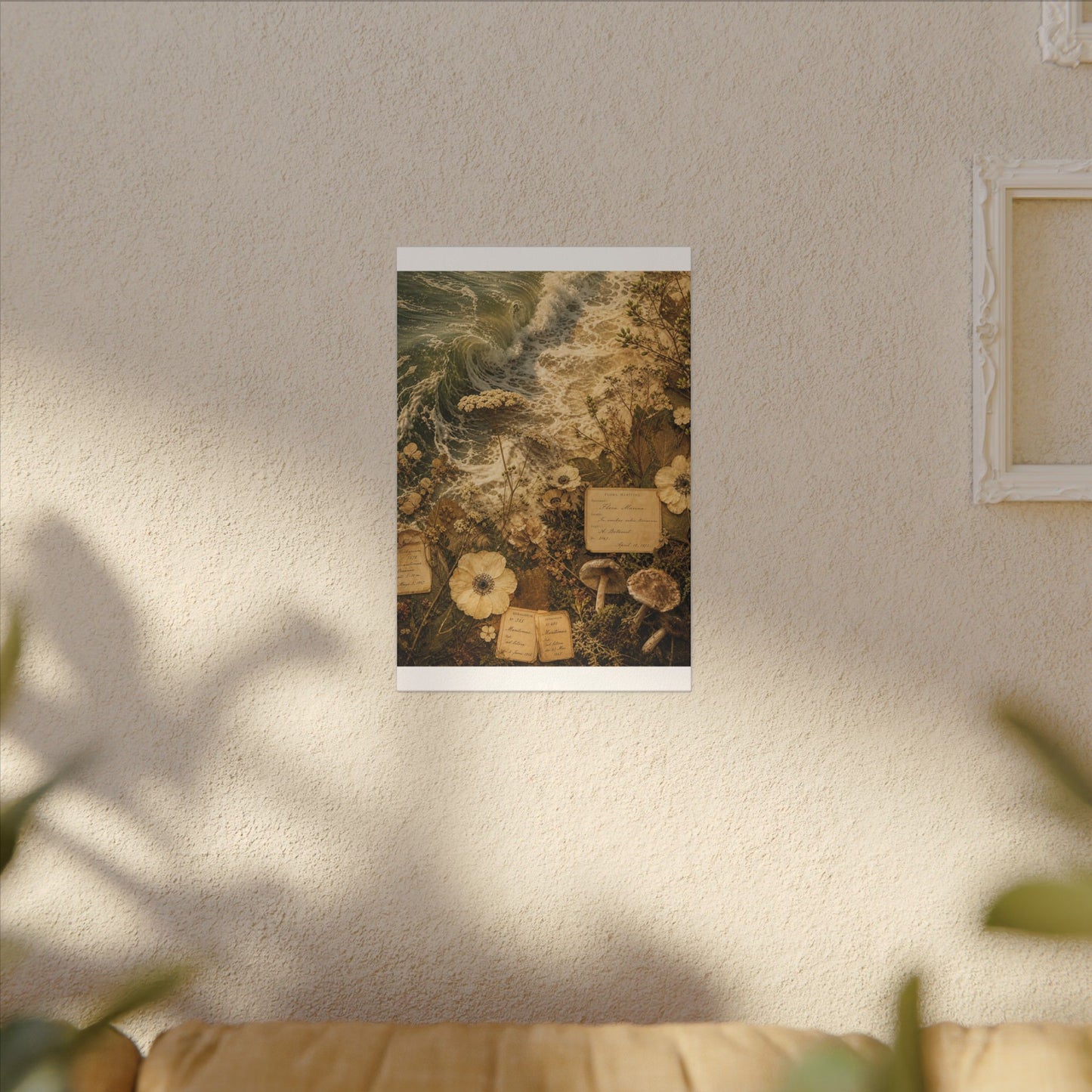 Spring Ocean Wave Herbarium Canvas Art | Nostalgic Decor