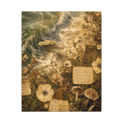 Spring Ocean Wave Herbarium Canvas Art | Nostalgic Decor
