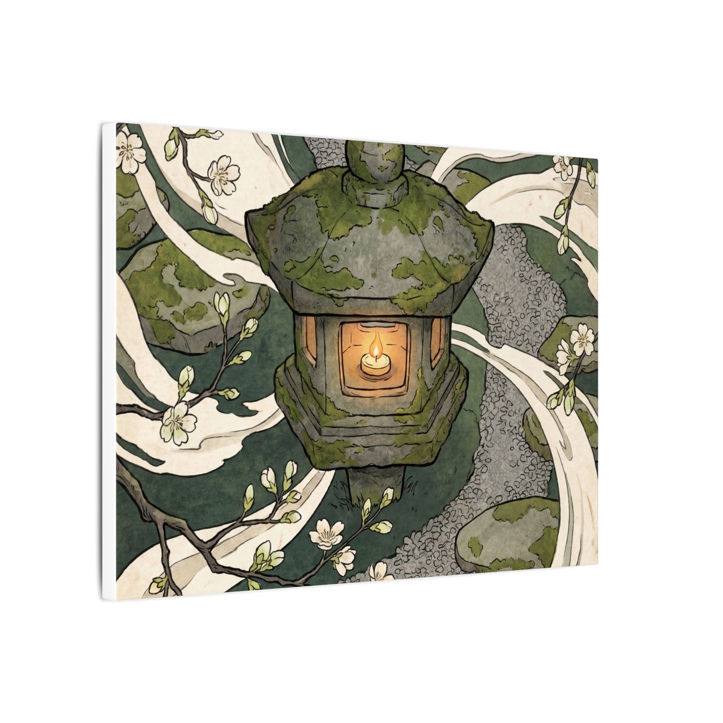 Zen Stone Lantern in Candlelight | Ukiyo E Inspired Canvas Art