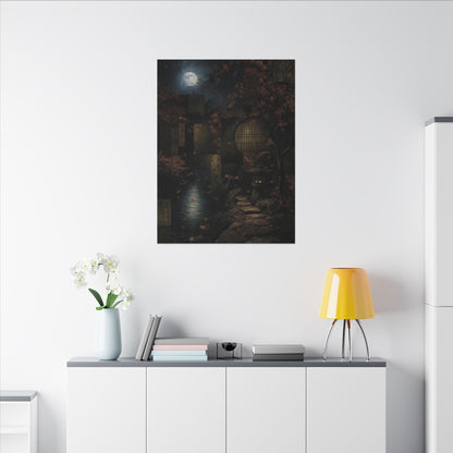 Moonlight Moonlit Garden Canvas Art - Dark Japandi Shibui
