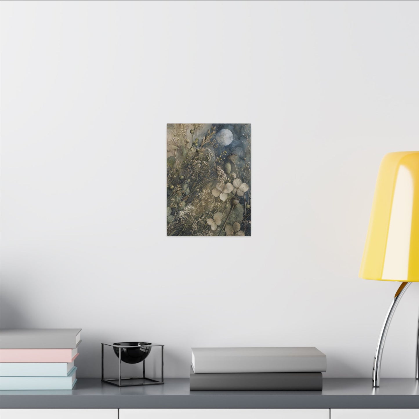 Japandi Dried Flowers in Moonlight | Watercolor Canvas Art