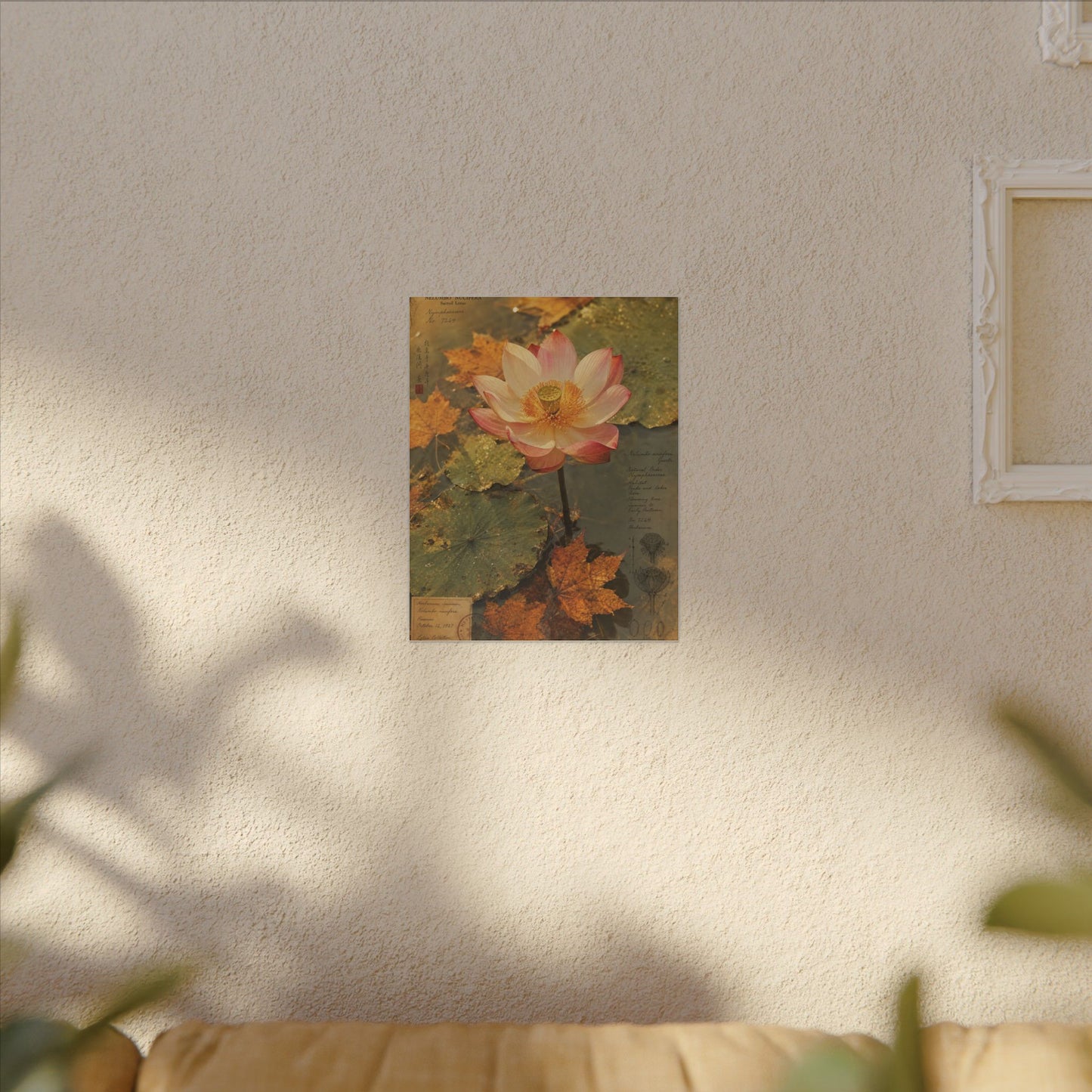 Autumn Lotus Flower Herbarium Canvas Art | Rustic Decor