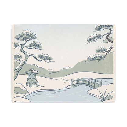 Japandi Moonlit Garden in Moonlight | Minimal Line Canvas Art