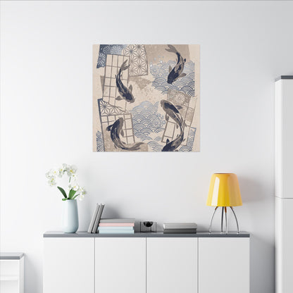 Earthy Koi Pond Canvas Art - Japanese Pattern Japandi
