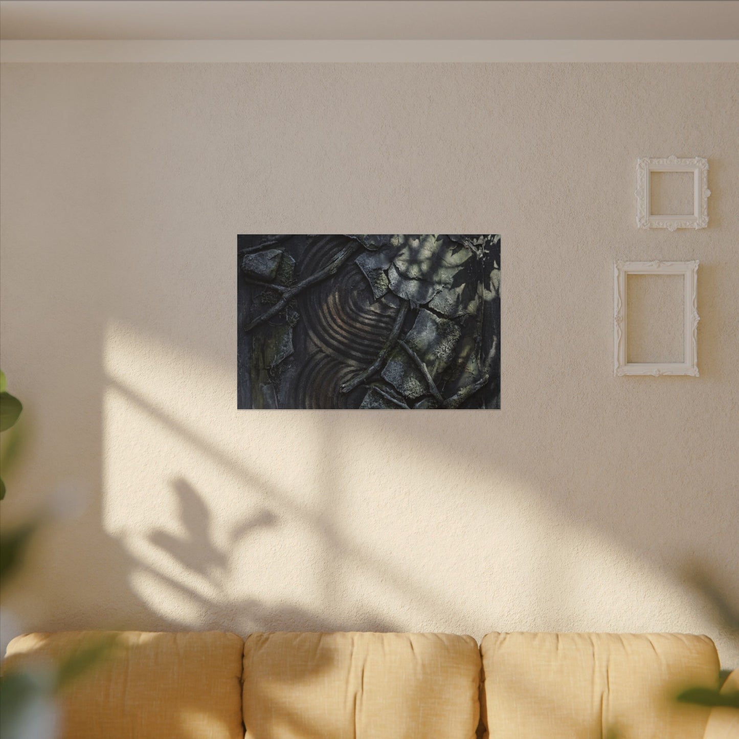 Rock Garden Canvas Art | Winter Dark Japandi Dark Texture Art