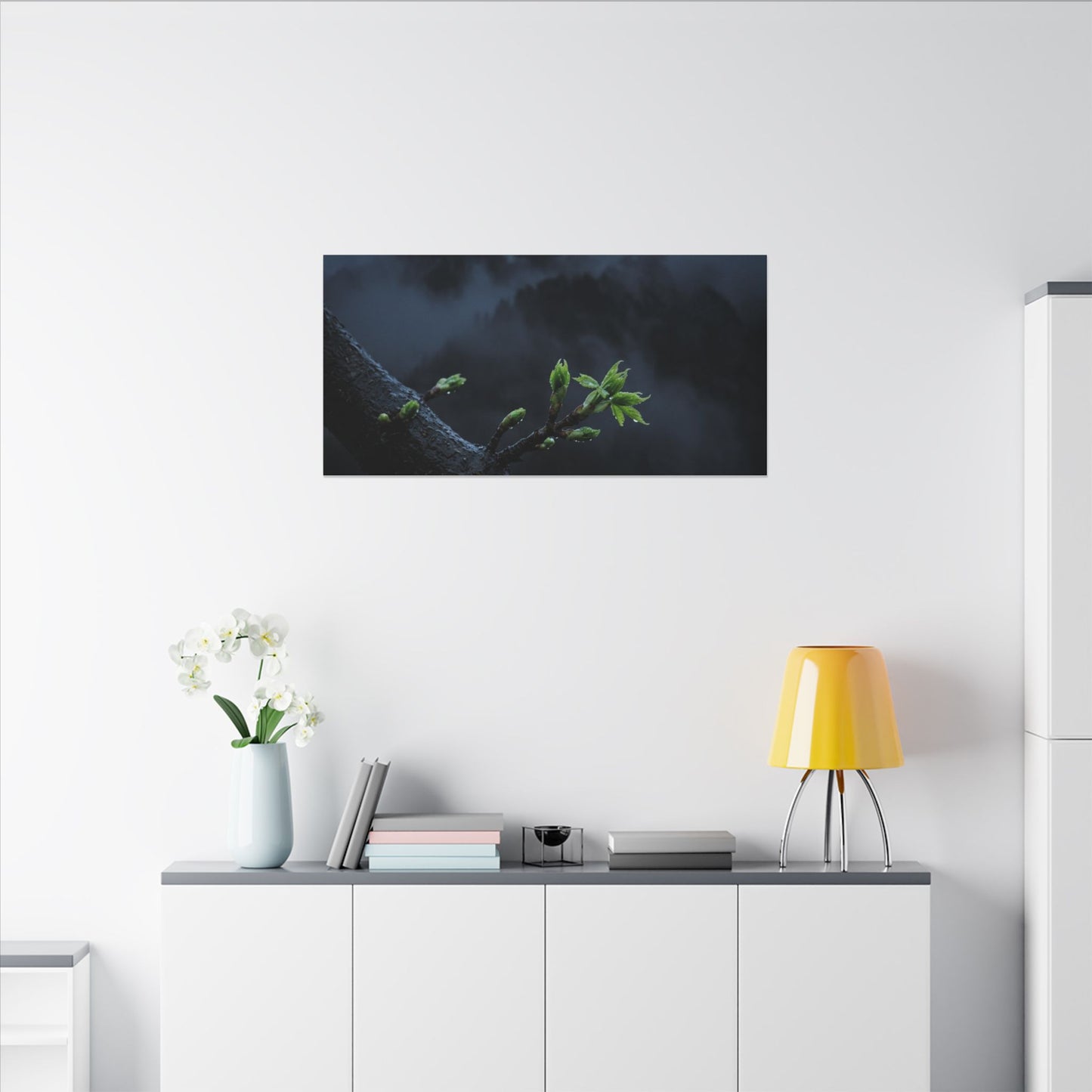 Moonlight Mountain Mist Canvas Art - Dark Japandi Kanso
