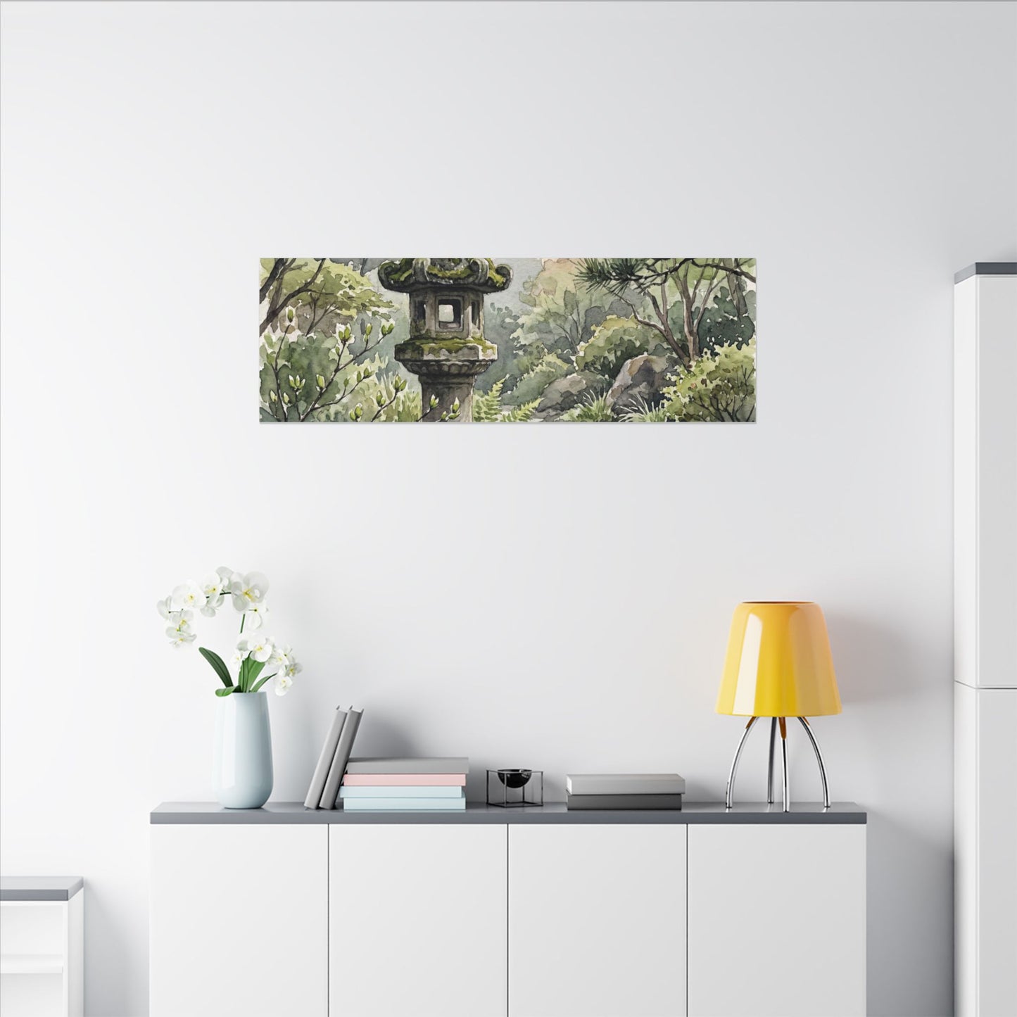 Neutral Stone Lantern Canvas Art - Watercolor Japandi