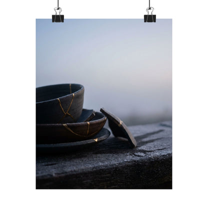 Seijaku Broken Pottery Wall Art Print - Dark Japandi Moody Minimal