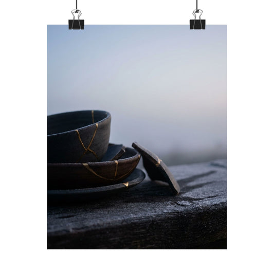 Seijaku Broken Pottery Wall Art Print - Dark Japandi Moody Minimal