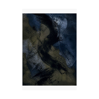 Ink Brushstroke Winter Wall Art Print | Dark Japandi Atmospheric Design