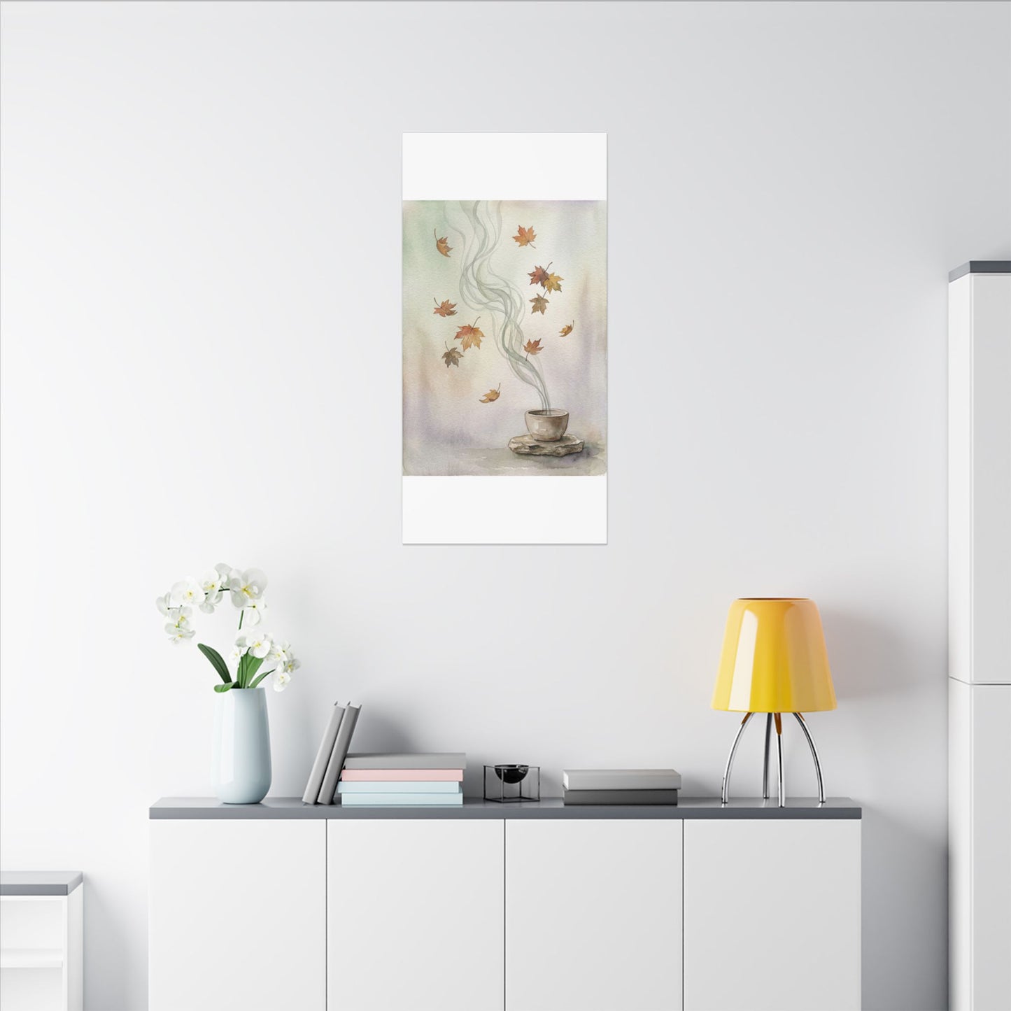 Incense Smoke Canvas Art | Autumn Japandi Watercolor Art