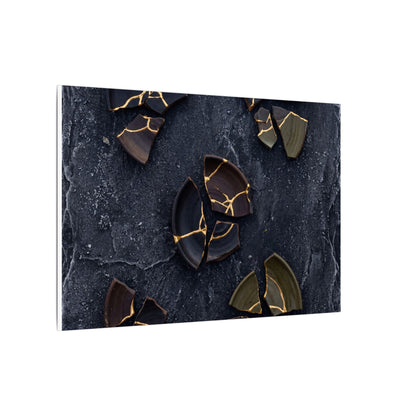 Broken Pottery Canvas Art | Winter Dark Japandi Shadow Zen Art