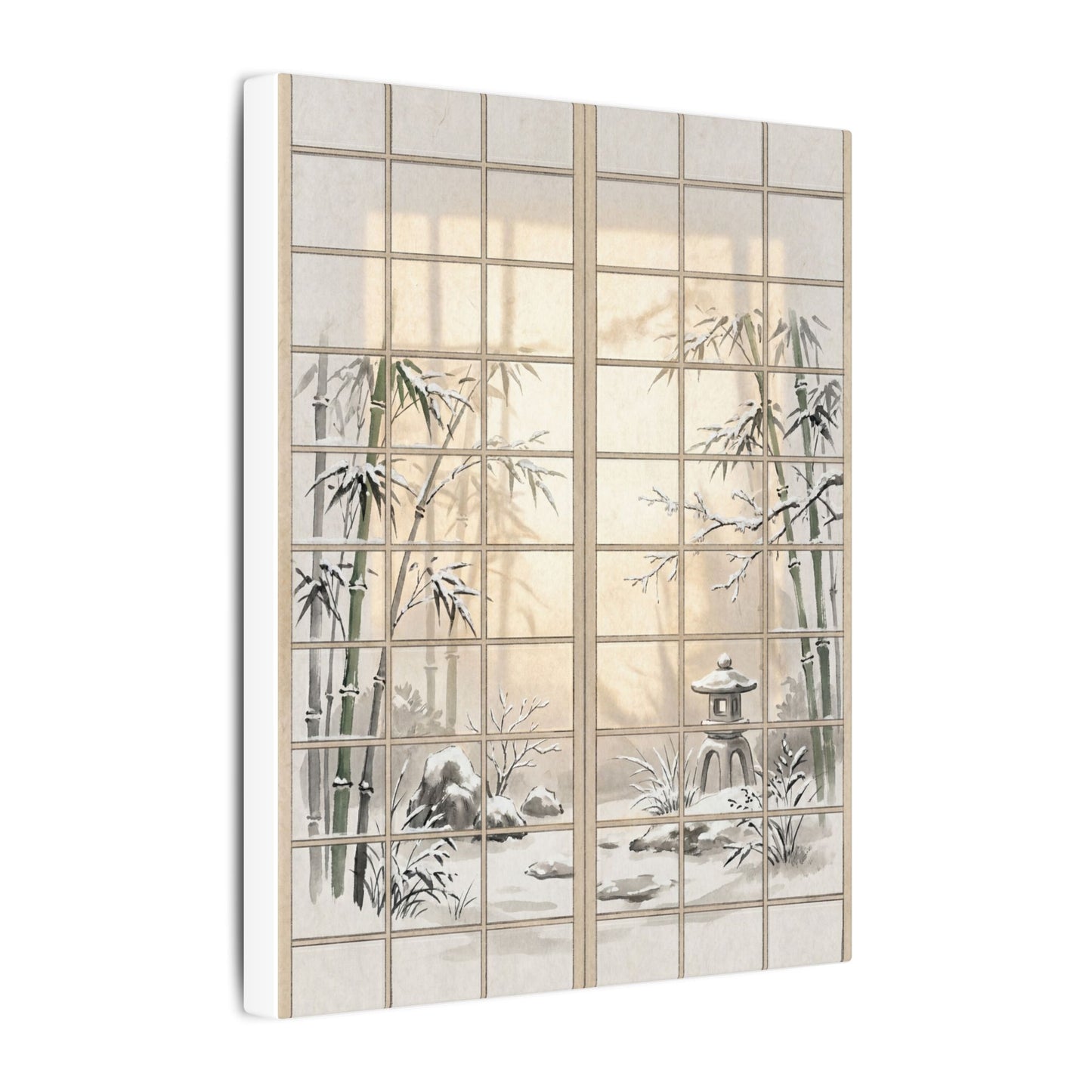 Winter Shoji Screen Sumi E Canvas Art | Tranquil Decor