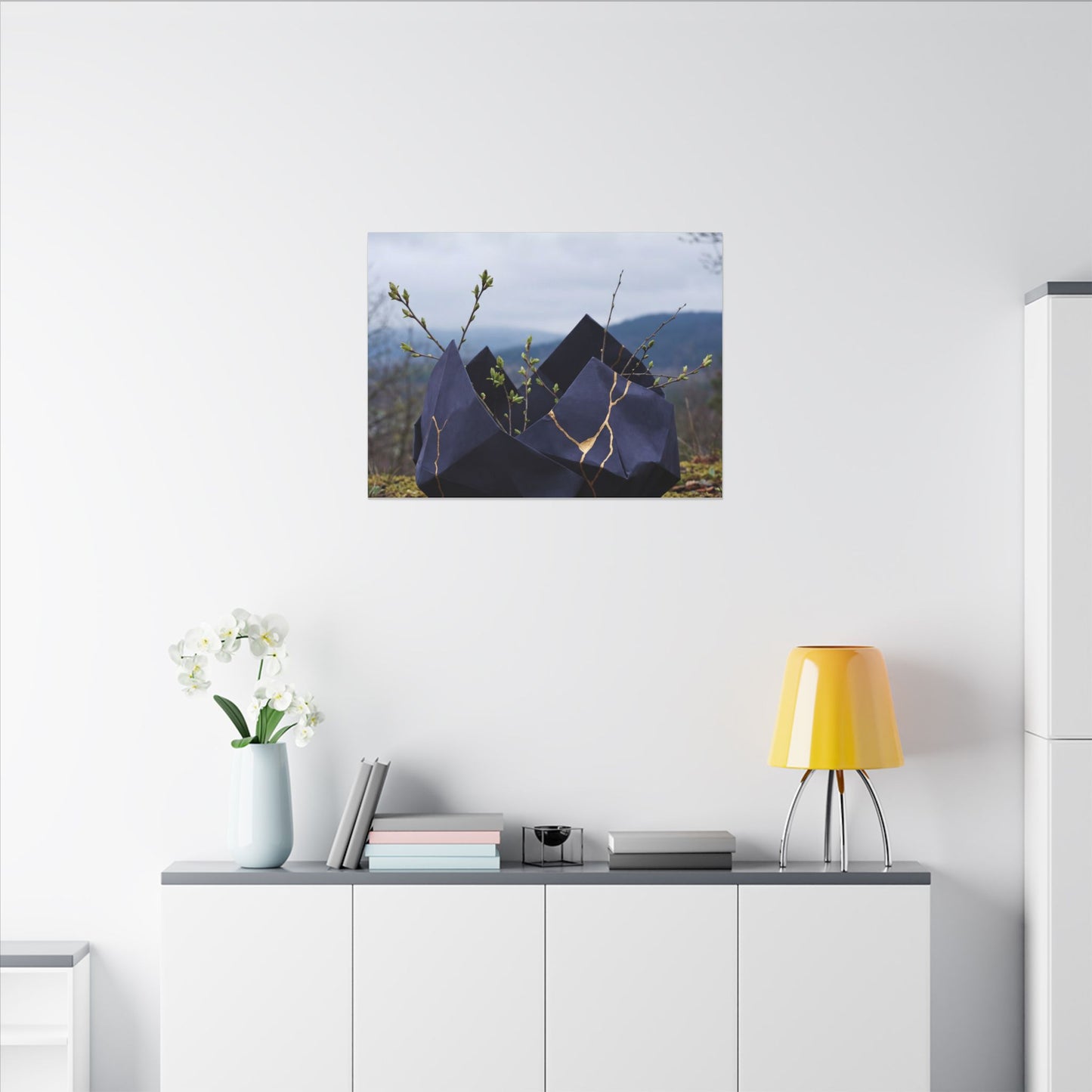 Paper Fold Canvas Art | Spring Kintsugi Gold Repair Art