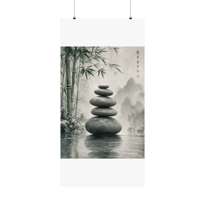 River Stones Sumi E Wall Art Print | Tranquil Zen Art