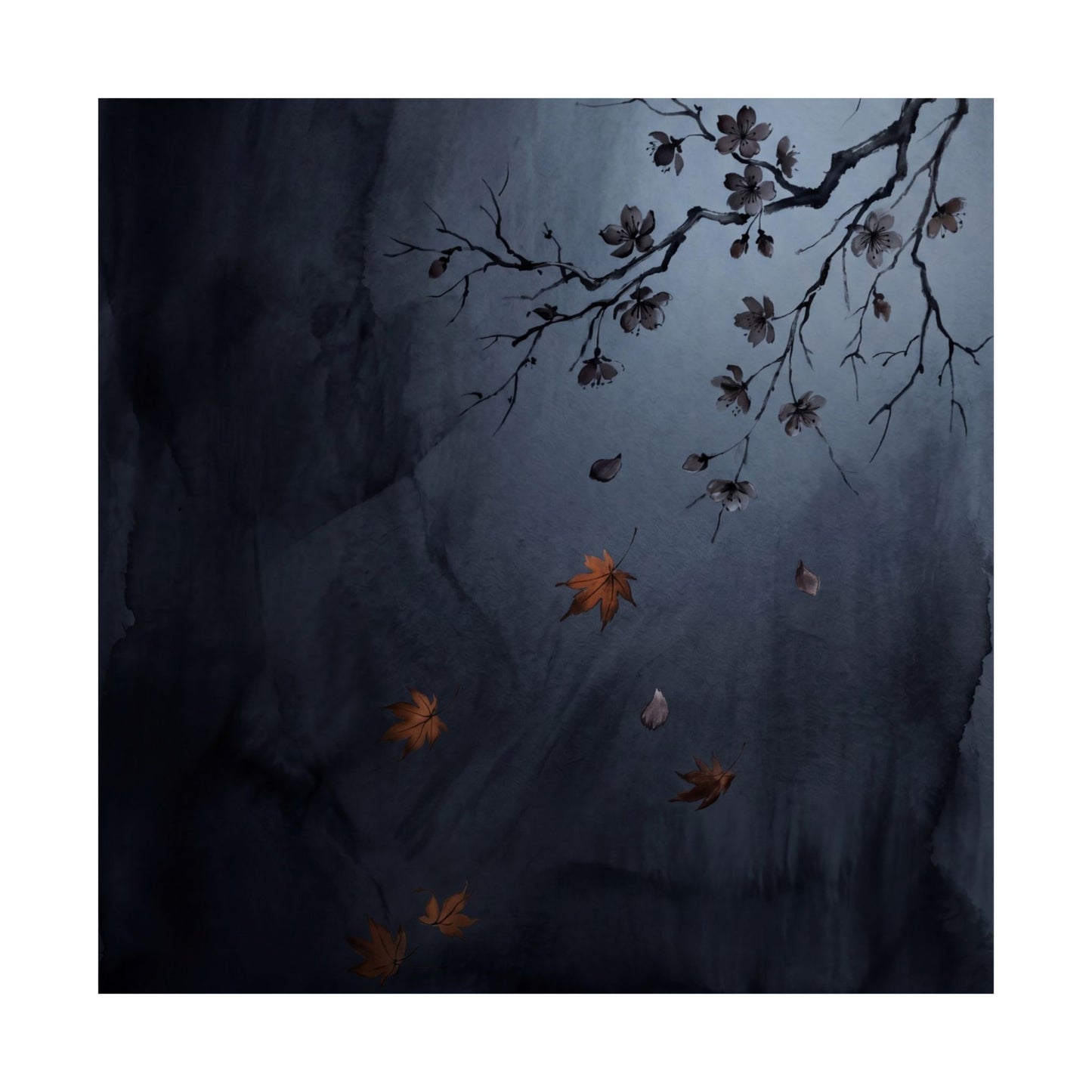 Moonlight Cherry Blossom Wall Art Print - Dark Japandi Ma