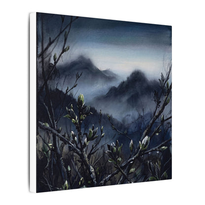 Mountain Mist Spring Canvas Art | Dark Japandi Atmospheric Design