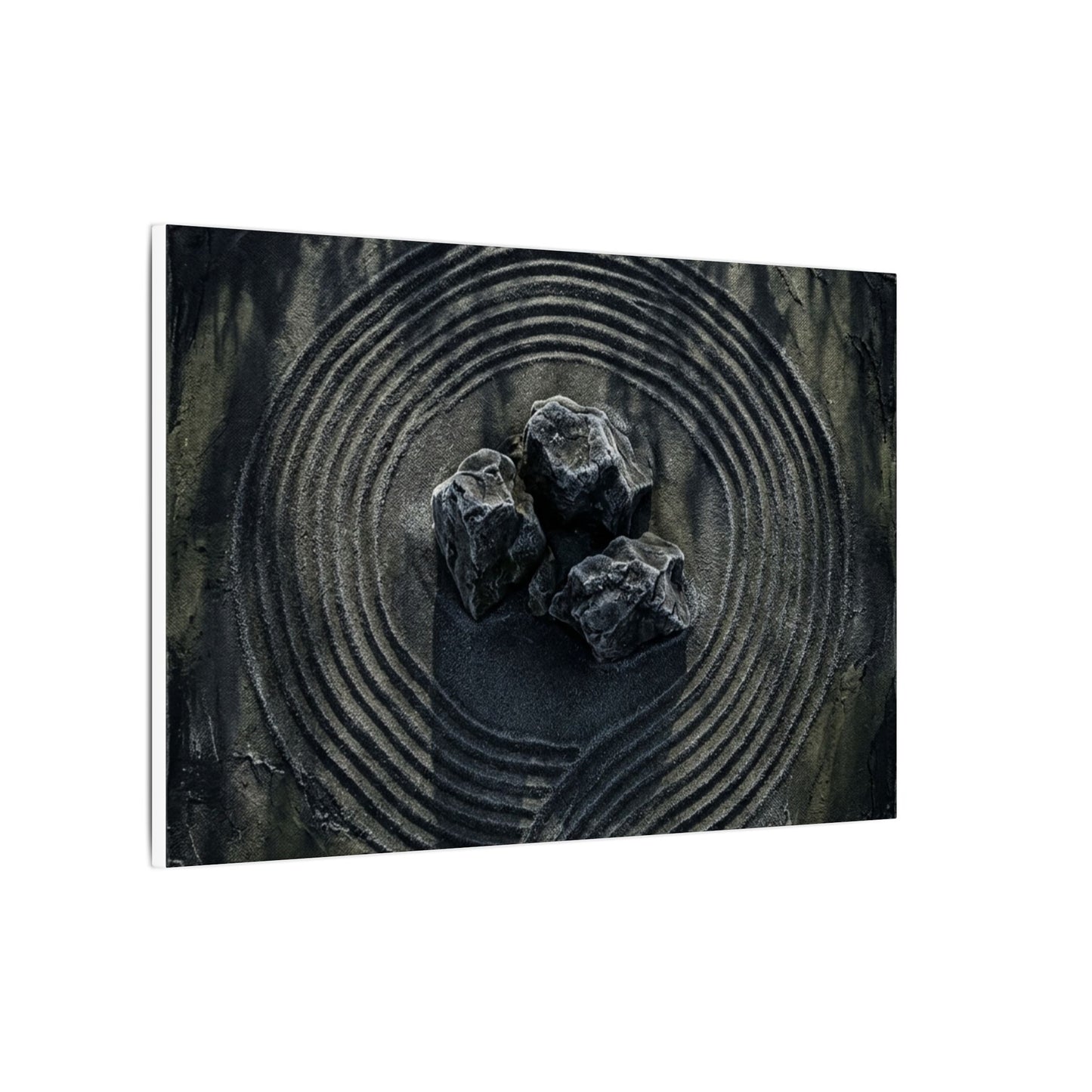 Moody Rock Garden Canvas Art - Dark Texture Dark Japandi