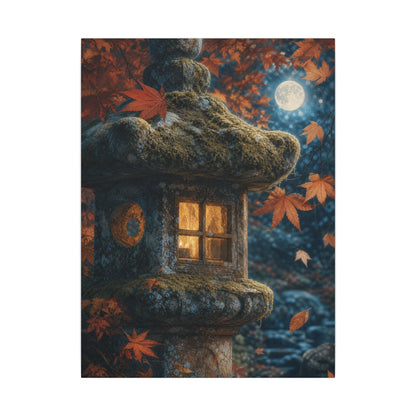 Autumn Stone Lantern Forest Whimsy Canvas Art | Earthy Decor