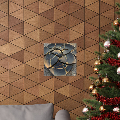 Broken Pottery Wall Art Print | Winter Kintsugi Gold Vein Art