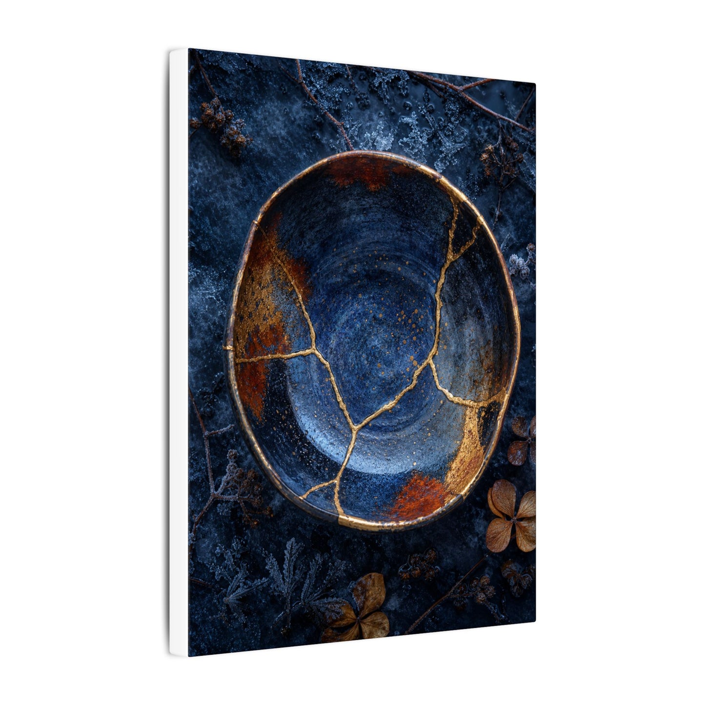Kintsugi Ceramic Bowl in Moonlight | Crackle Gold Canvas Art
