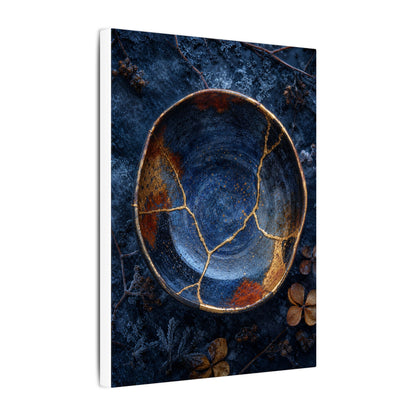 Kintsugi Ceramic Bowl in Moonlight | Crackle Gold Canvas Art