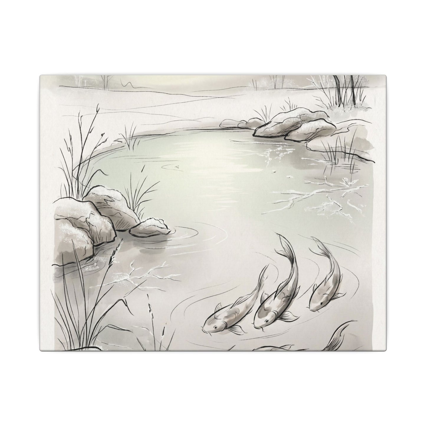 Koi Pond Minimal Line Canvas Art | Cozy Japandi Art
