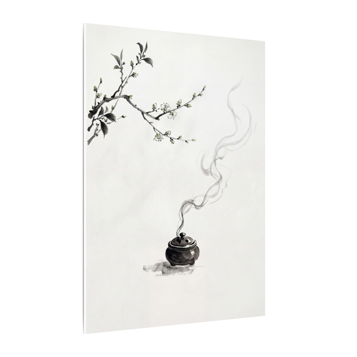 Calm Incense Smoke Canvas Art - Sumi E Zen