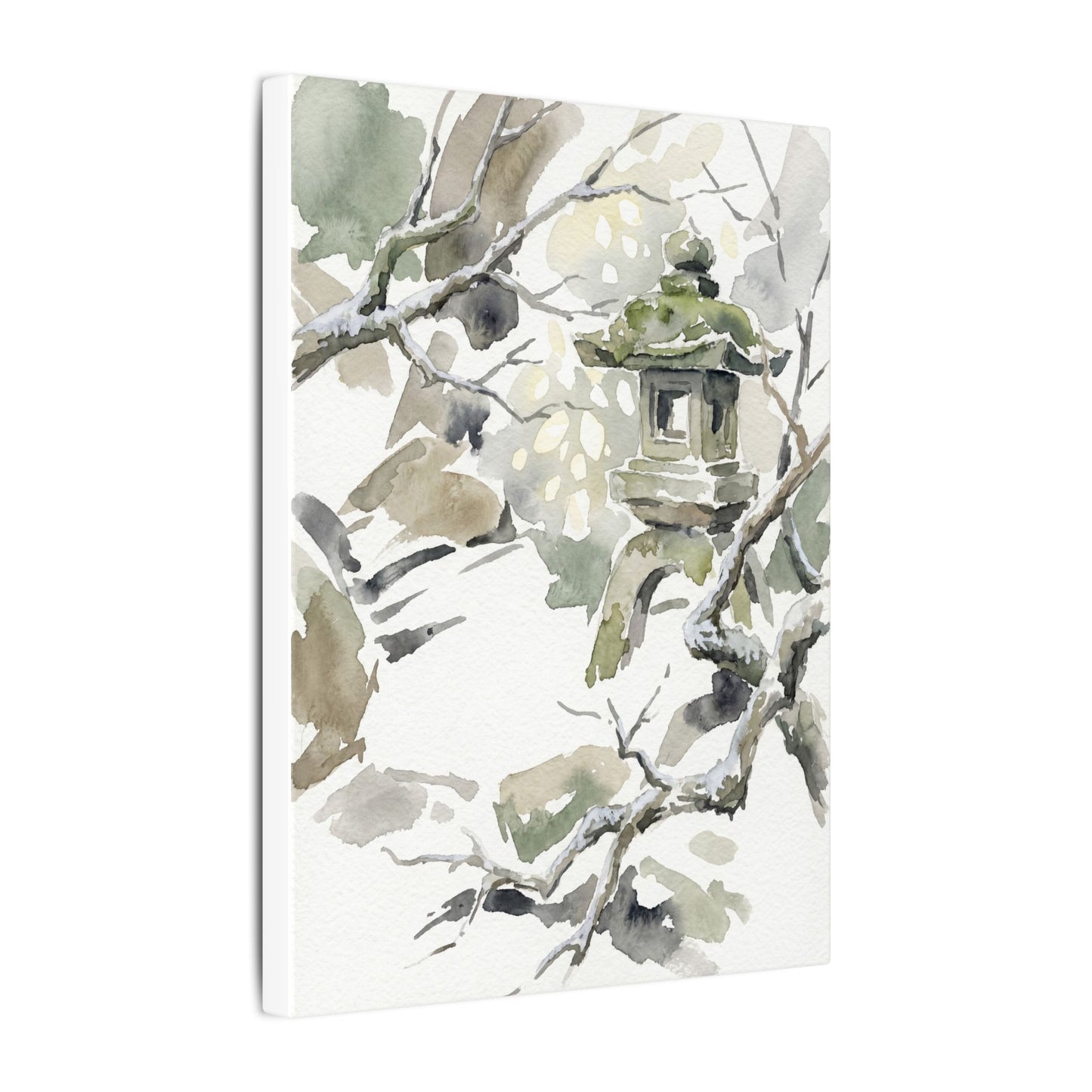 Elegant Stone Lantern Canvas Art - Watercolor Japandi