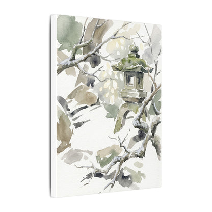 Elegant Stone Lantern Canvas Art - Watercolor Japandi