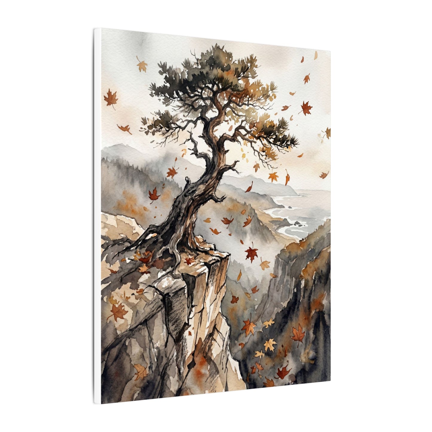 Autumn Pine Tree Watercolor Canvas Art | Warm Decor