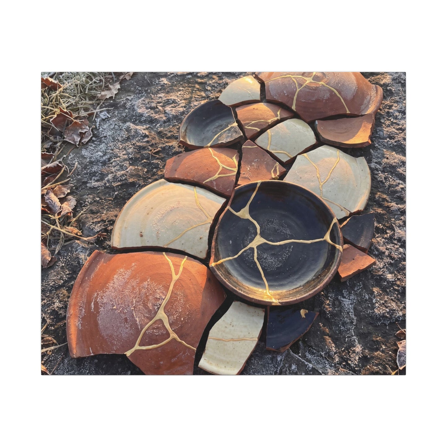 Winter Broken Pottery Gold Vein Canvas Art | Beautiful Decor