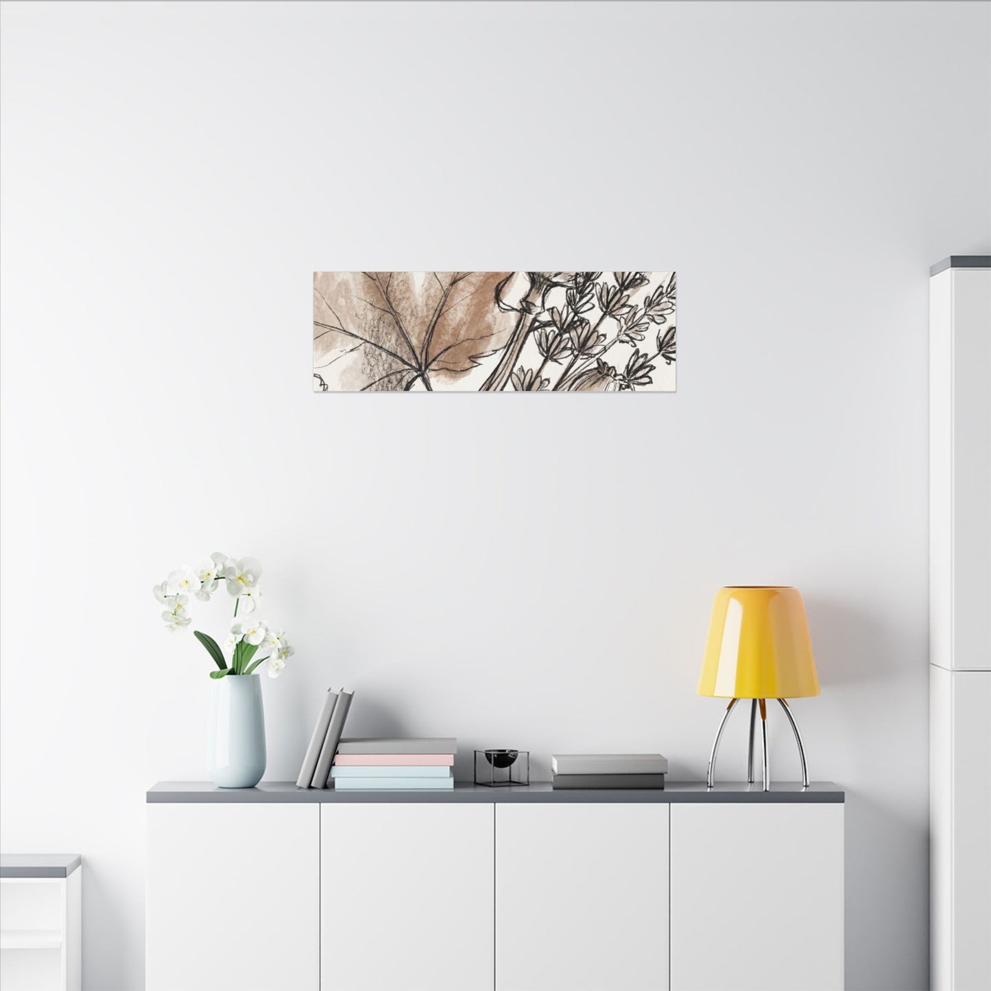 Neutral Dried Flowers Canvas Art - Minimal Line Japandi