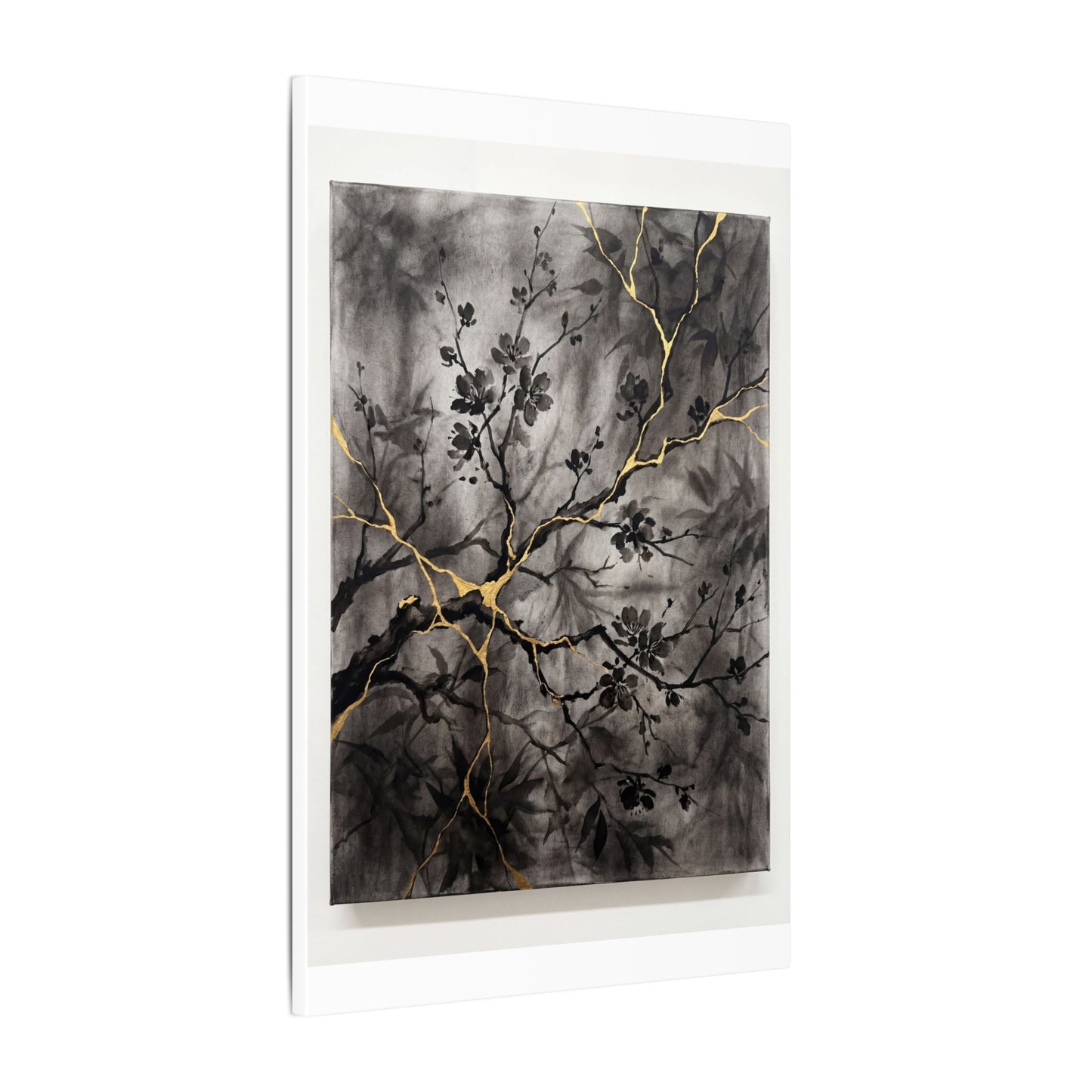 Kanso Cherry Blossom Canvas Art - Kintsugi Crackle Gold