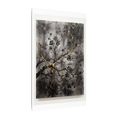 Kanso Cherry Blossom Canvas Art - Kintsugi Crackle Gold