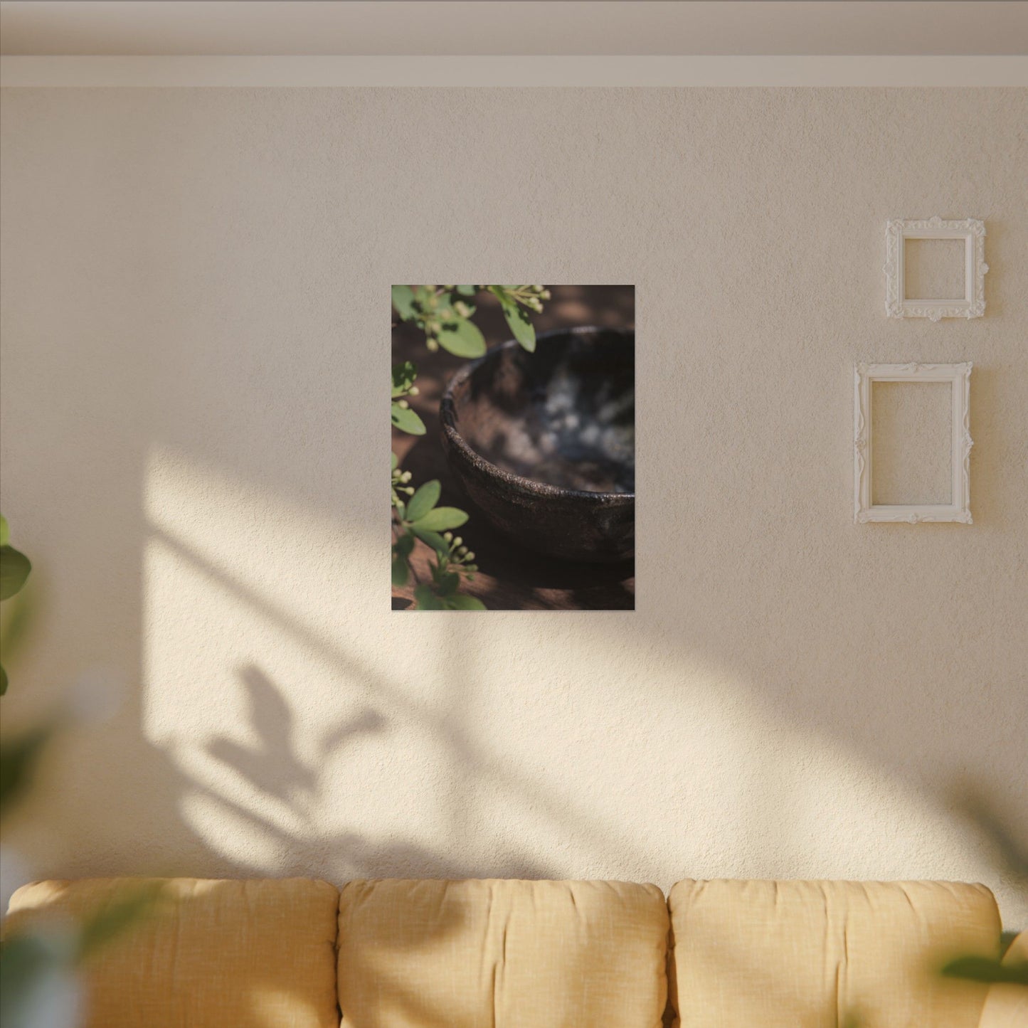 Ceramic Bowl Shadow Zen Canvas Art | Moody Dark Japandi Art