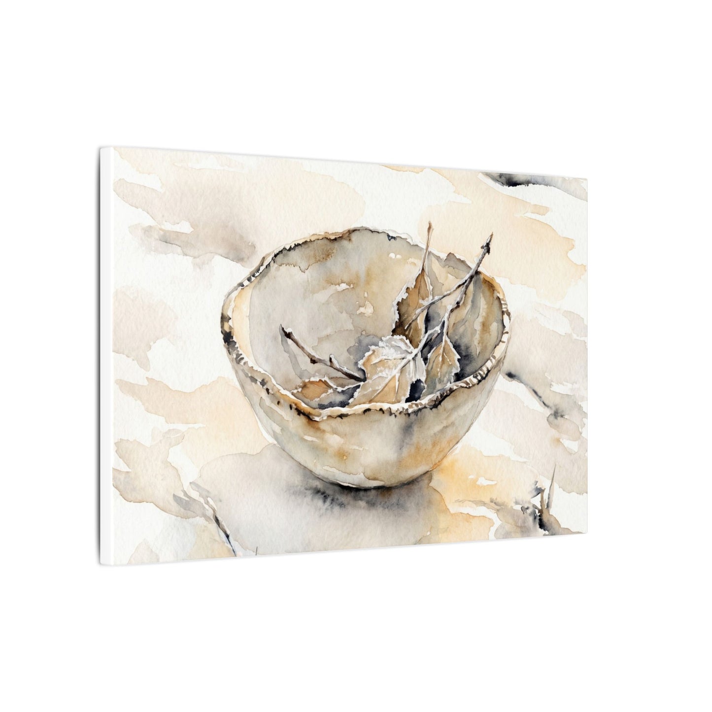 Ceramic Bowl Canvas Art | Winter Japandi Watercolor Art