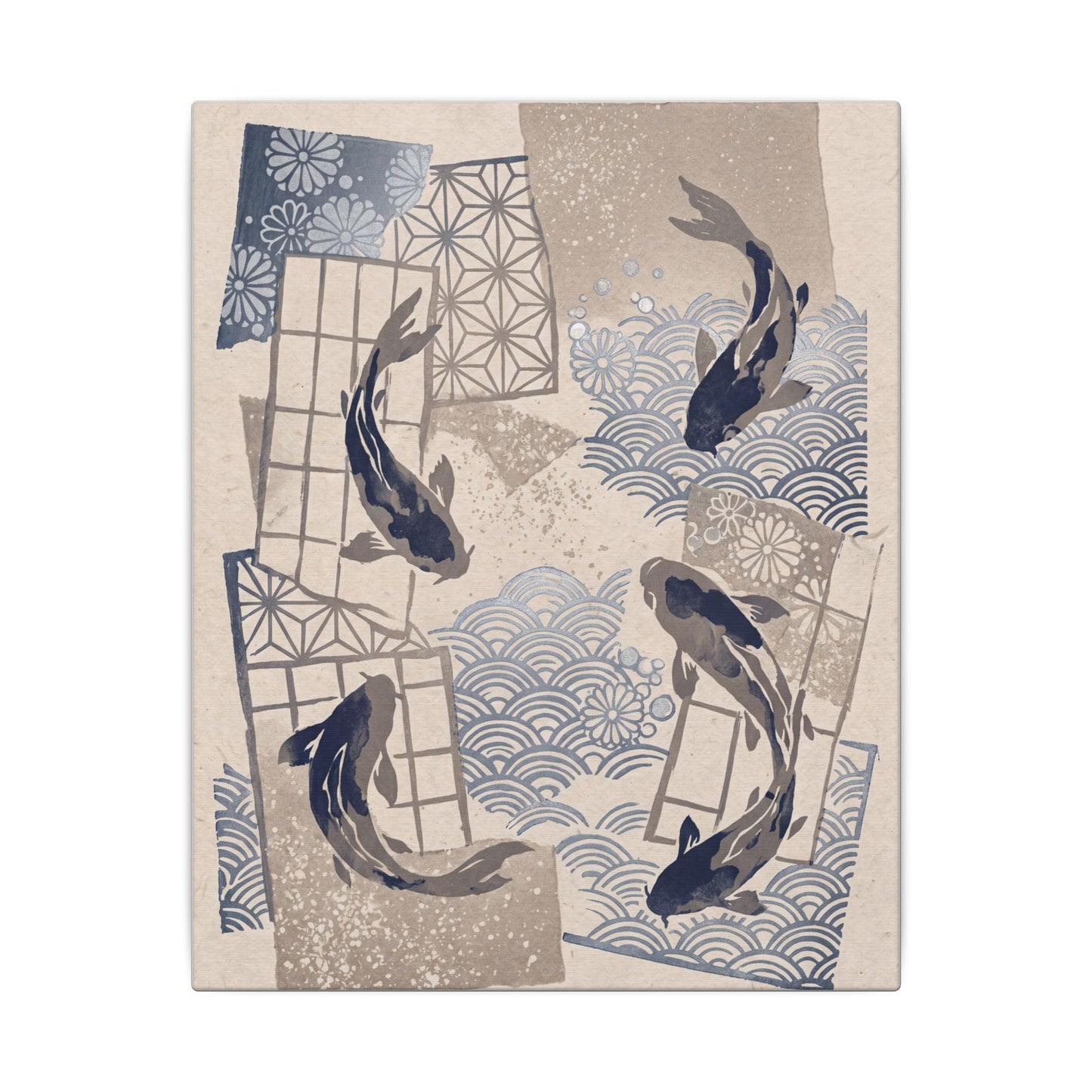 Earthy Koi Pond Canvas Art - Japanese Pattern Japandi