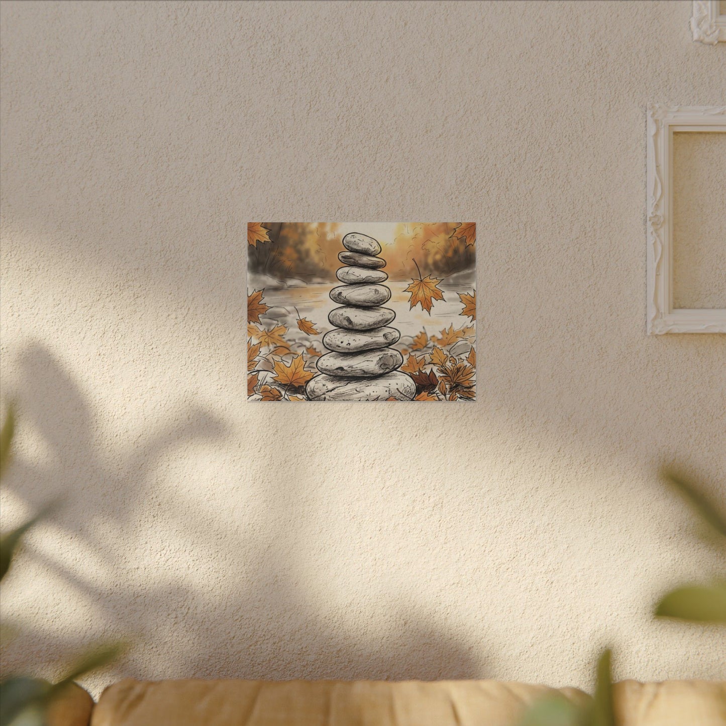 Earthy River Stones Canvas Art - Minimal Line Japandi