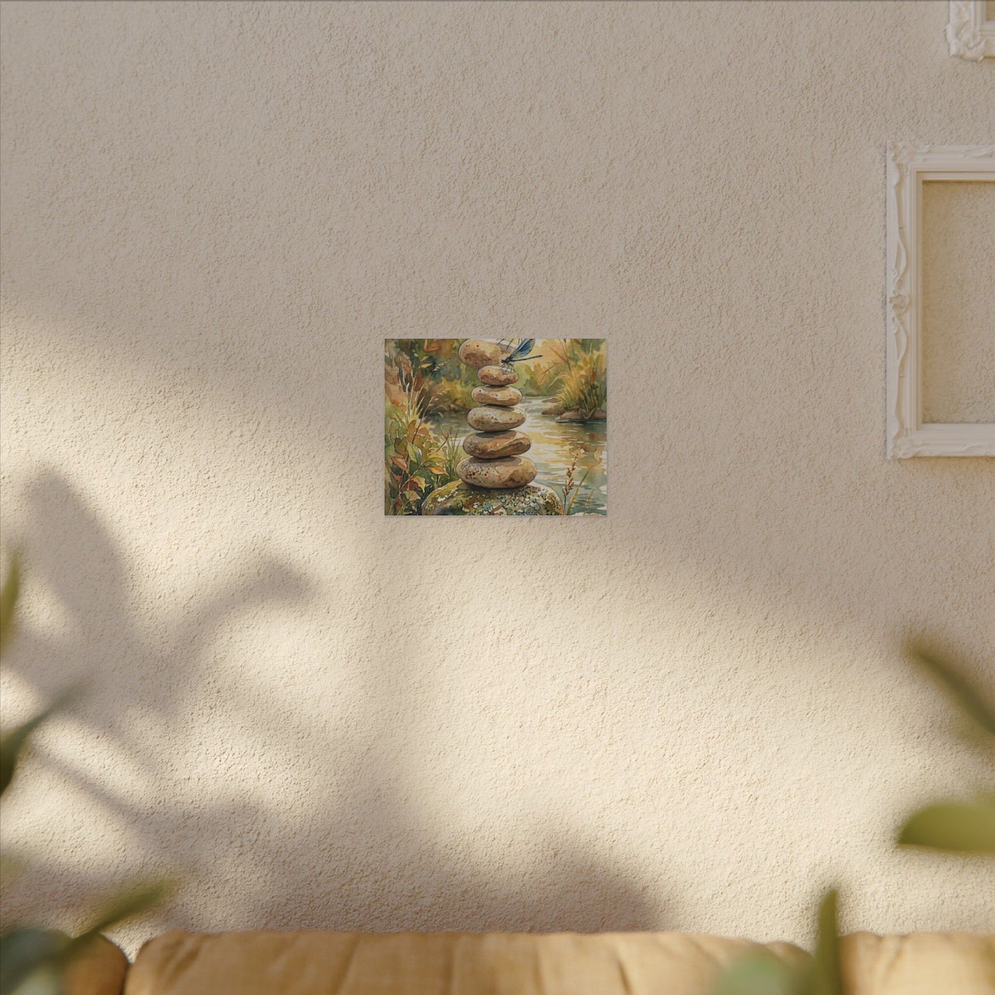 River Stones Summer Canvas Art | Japandi Cozy Design