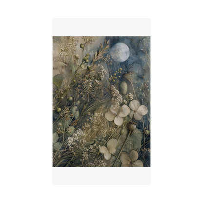 Japandi Dried Flowers in Moonlight | Watercolor Wall Art Print