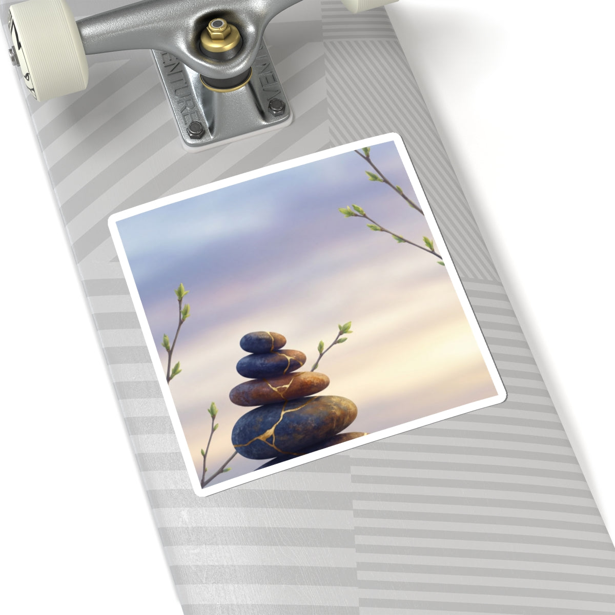 Kintsugi River Stones in Dawn | Gold Vein Sticker Art Print