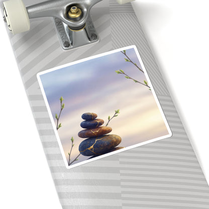 Kintsugi River Stones in Dawn | Gold Vein Sticker Art Print